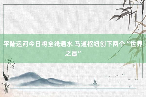 平陆运河今日将全线通水 马道枢纽创下两个“世界之最”