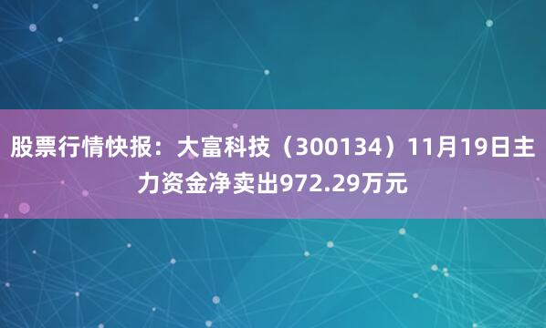 股票行情快报：大富科技（300134）11月19日主力资金净卖出972.29万元