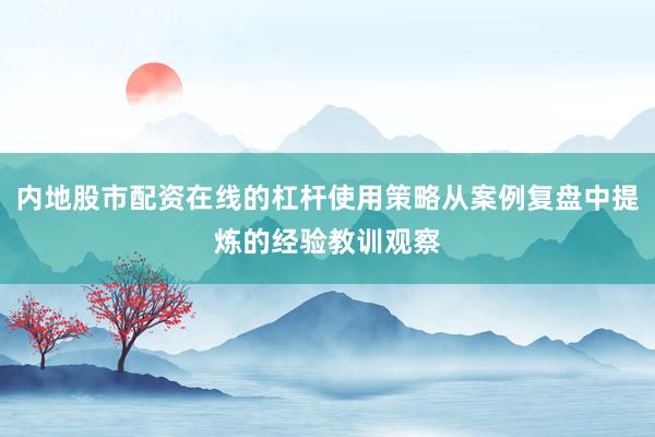 内地股市配资在线的杠杆使用策略从案例复盘中提炼的经验教训观察