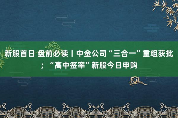 新股首日 盘前必读丨中金公司“三合一”重组获批；“高中签率”新股今日申购