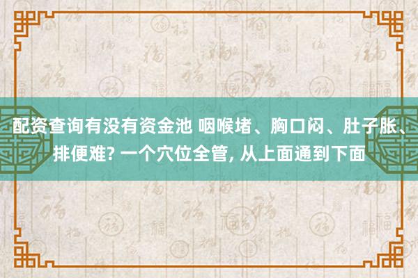 配资查询有没有资金池 咽喉堵、胸口闷、肚子胀、排便难? 一个穴位全管, 从上面通到下面